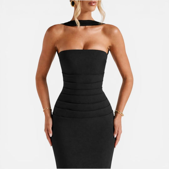Maxi Strapless Scarf Dress