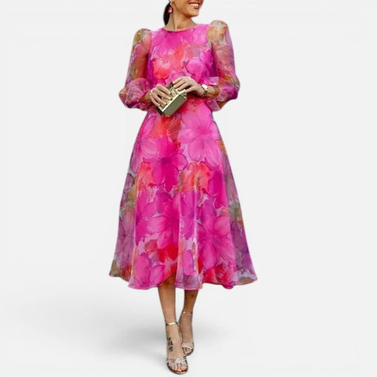 Midi Floral Puff Dress