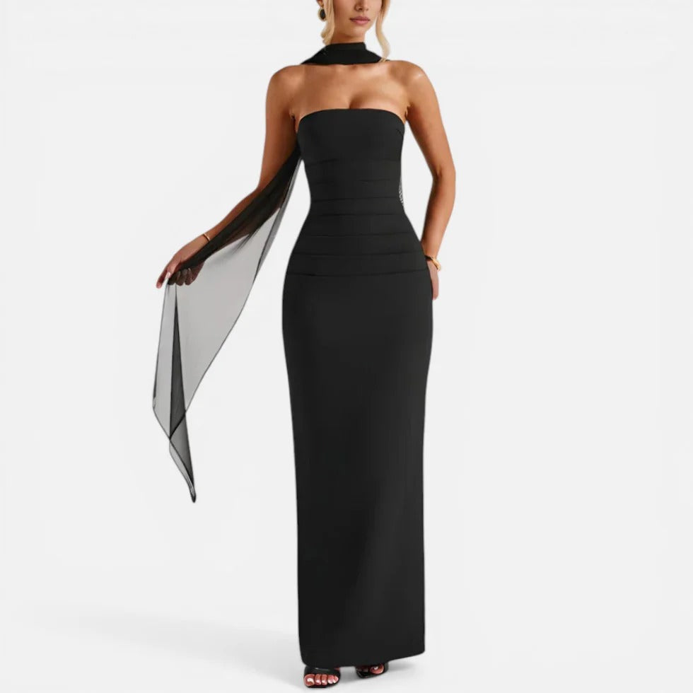Maxi Strapless Scarf Dress