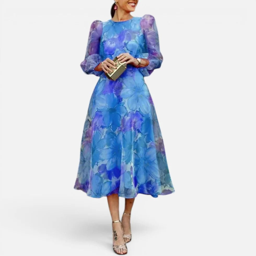 Midi Floral Puff Dress