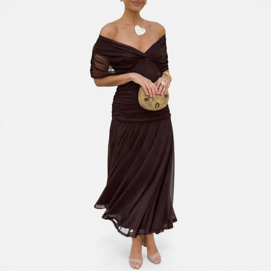 Midi Ruched V Neck Dress