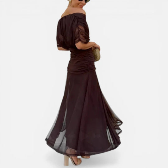Midi Ruched V Neck Dress