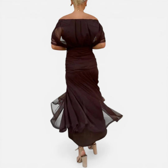 Midi Ruched V Neck Dress