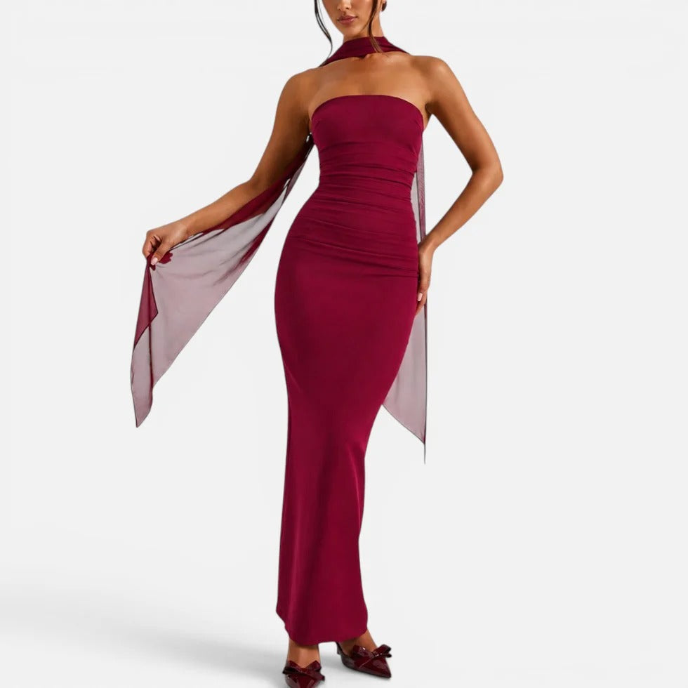 Maxi Strapless Scarf Dress